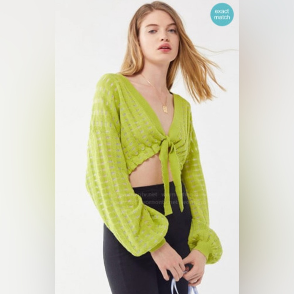 URBAN OUTFITTERS Lime Green Open Front Knit Balloon Sleeve Sweater